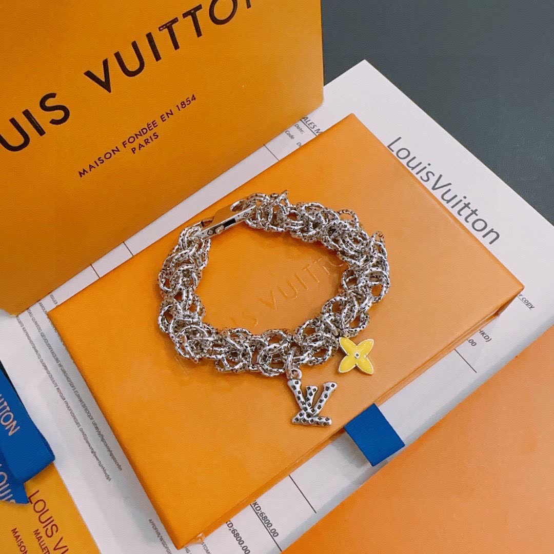 Louis Vuitton Silver Bracelet with Yellow Flower Charm